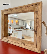 Design floor or wall mirror with aged chestnut solid wood frame