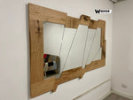 Countertop or wall mirror with geometric design with natural brushed solid chestnut wood frame