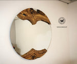 Circular design mirror with solid secular olive wood frame