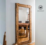 Design mirror with natural aged chestnut solid wood frame
