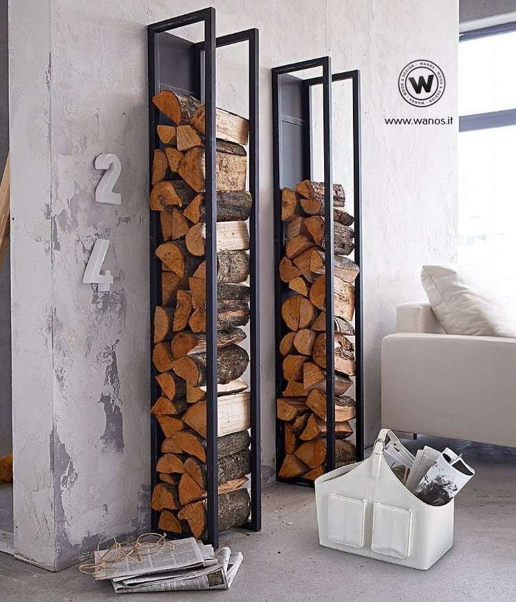 Porta legna 72x70x20 cm in metallo nero ML-Design