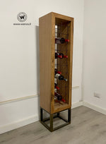 “Iron-Wood” design bottle holder in solid oak on corten iron base
