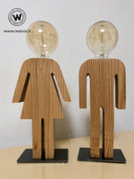 Design table lamps made of solid chestnut wood on a metal base