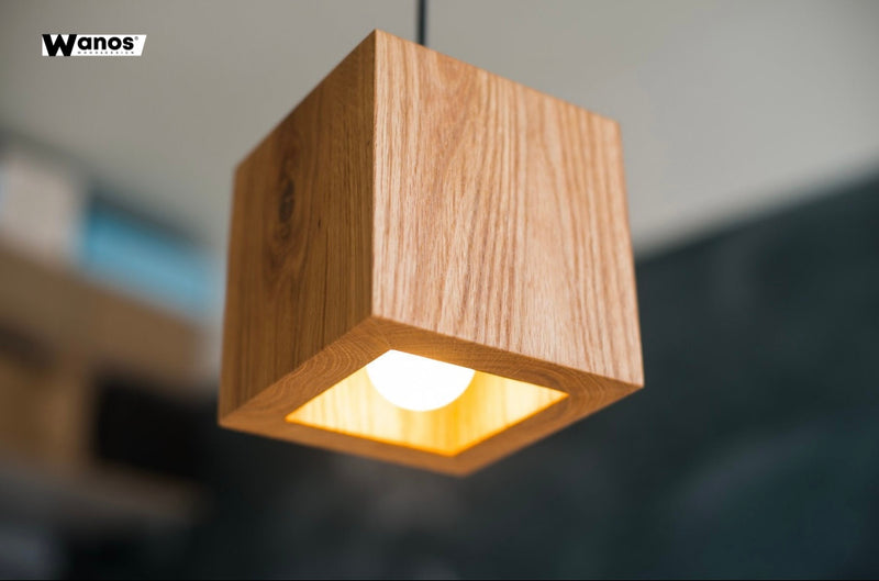 Ceiling light point made of solid natural chestnut wood