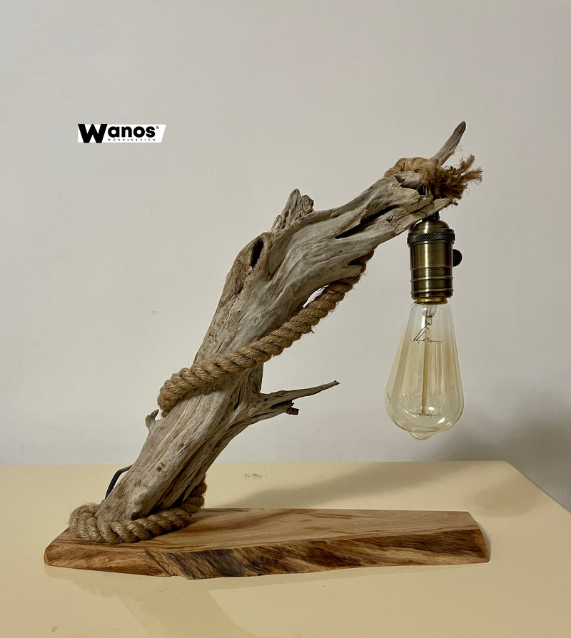 W-Sea handcrafted design raw wood table lamp