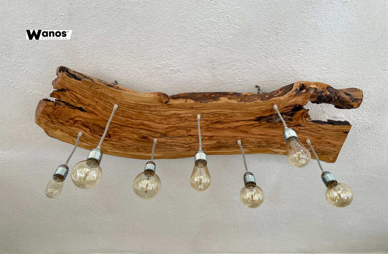 Design chandelier made with a centuries-old olive tree with 7 light points