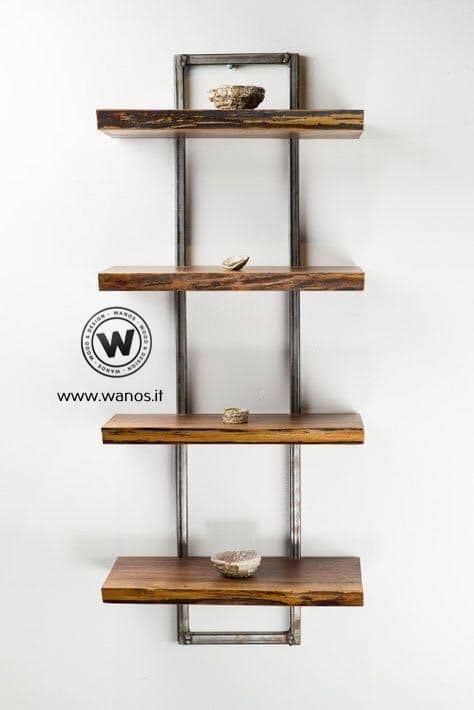 Mensole in legno massello di castagno su struttura in ferro di design –  Wanos Wood & Design