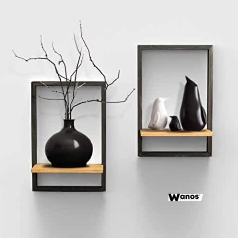 Mensola con struttura in metallo e ripiano in legno massello a scelta –  Wanos Wood & Design