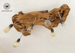 Design chandelier made of centuries-old olive root with 7 light points