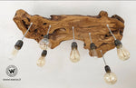 Design chandelier made of centuries-old olive root with 7 light points
