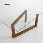 Tavolino da salotto di design in legno massello nobile con ripiano in cristallo moderno