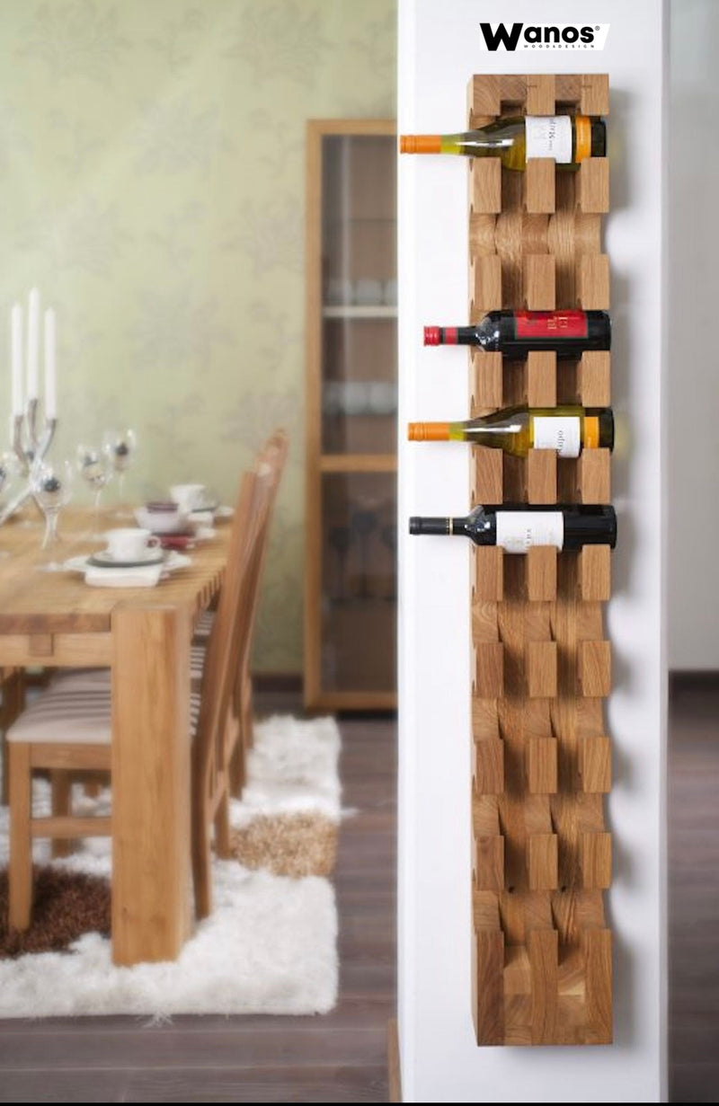 Design floor or wall bottle holder made of solid natural oak