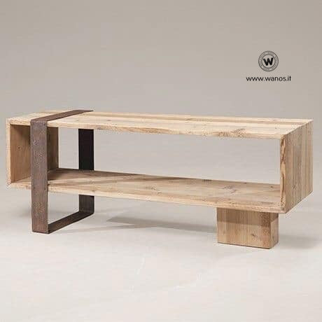 Tavolino da salotto di design in legno massello con ripiano in cristal –  Wanos Wood & Design