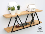 Geometric shelves with design metal structure and solid wood shelves