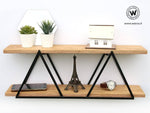 Geometric shelves with design metal structure and solid wood shelves