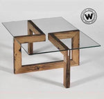 Tavolino da salotto di design in legno massello con ripiano in cristallo moderno