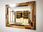 Design mirror with multi-essence solid wood frame