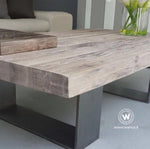 Coffee Table realizzato con piano in legno massello di castagno shabby su struttura in metallo