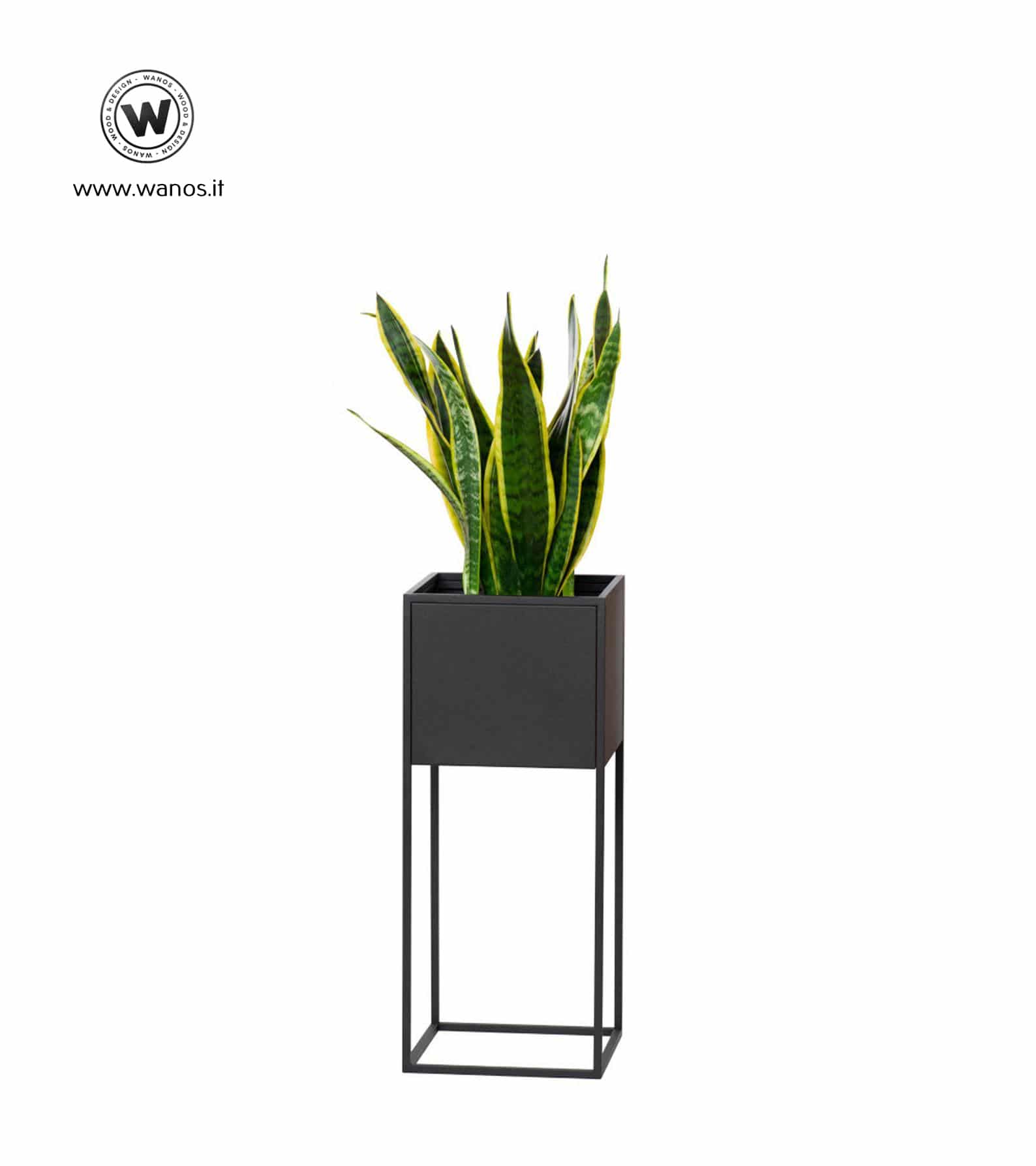 Portavaso Moderno In Metallo Nero - Design A Linee Semplici - Per Fiori E Piante - Interno/Esterno