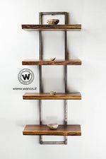 Shelves in solid chestnut wood on a design iron structure