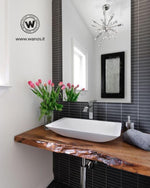 Washbasin top in debarked resin-coated solid wood