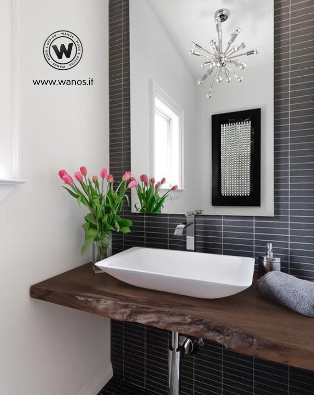 Piano lavabo in legno massello resinato scortecciato – Wanos Wood & Design