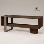 TV stand console in solid antique chestnut on a matt black metal structure