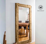 Design mirror with natural aged chestnut solid wood frame