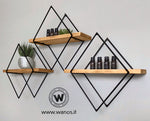 Geometric design shelf made with iron structure and solid chestnut wood shelf