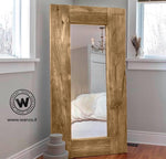 Design floor mirror with aged solid wood frame