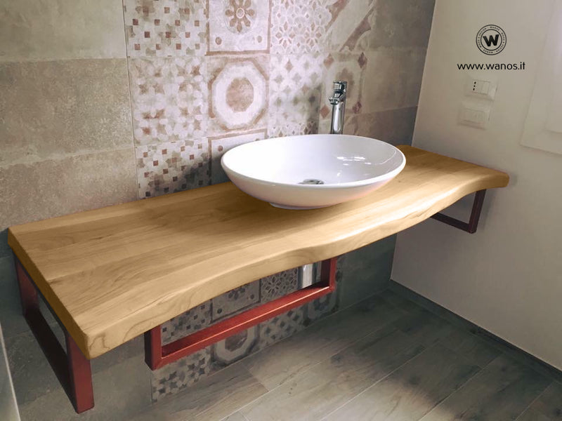 Piano lavabo in legno massello di castagno refilato