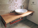 Washbasin top in debarked solid wood