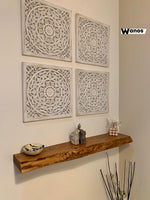 Design shelves made of solid debarked chestnut wood with concealed installation