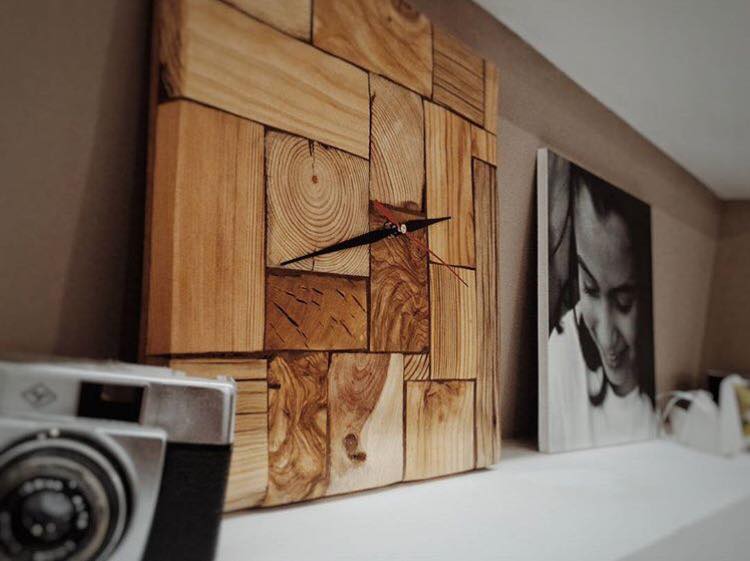 Solid wood wall clock with a modern design