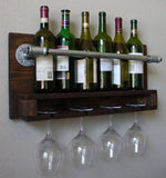 Vintage Iron-Wood industrial style wooden and iron bottle rack