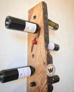 Wall bottle holder made of solid antique debarked chestnut wood